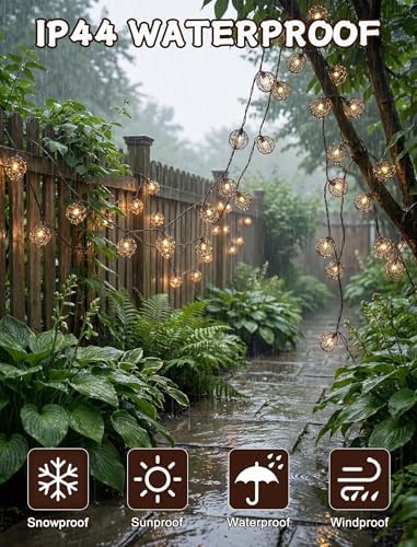 Oviejo 8.5FT LED Patio String Lights, Waterproof Outdoor Lantern String Lights with 12 Bulbs, Beaded Copper Wire Ball Style, Connectable Yard Garden Bistro Party Lights, Warm White - Image 3