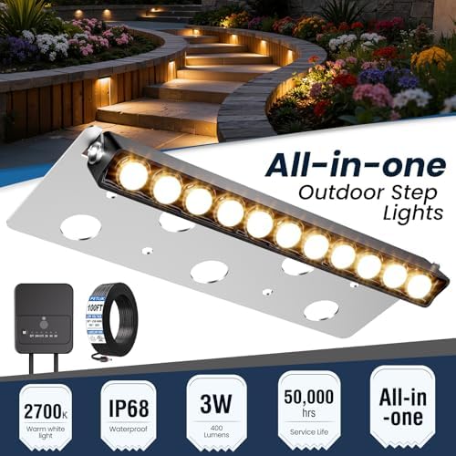 ZZXX Low Voltage Retaining Wall Lights Kit, 3W 2700K Step Lights, 12 Pack - Image 2