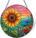 9.84 Inch Stained Glass Window Hanging Sunflowers Suncatcher for Garden by Unknown