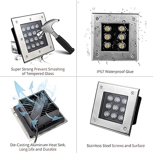 3-36W Landscape Lights - Outdoor Buried Light, 12/24V Square Recessed Spotlight, IP67 Waterproof Walk-in LED Lighting,Outdoor Landscape Garden Ground(Yellows,5W(24V)) - Image 4
