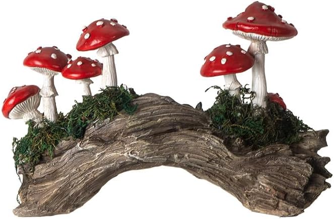 Pacific Giftware Toadstool Mushrooms on Stump Resin Mushroom Sculpture Art Great for Mushroom House Garden Disaply or Outdoor Garden Decor 9.84" Long - Image 2