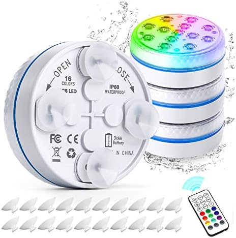 Submersible LED Lights with Remote Underwater Pool Light IP68 Magnet 13 LED Bright Lamp RGB for Pond/Pool/Aquarium(6 Light 1 Controller,8.5CM) - Image 2