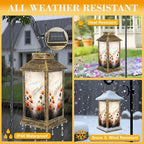 Solar Lantern Outdoor Waterproof Flowers Landscape Farmhouse Paintings Aesthetic Orange Grey Birds Garden Decor LED Solar Lights Hanging/Tabletop Lamp Gifts for Women Mom for Outside Yard Patio - Image 3