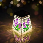 SAVENNA Mosaic Solar Lantern,Handcrafted Glass Outdoor Hanging or Table Lantern,600mAh Long Lasting Garden Light for Patio, Yard & Outdoor Decor– Lavender Pattern by SAVENNA