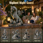 Solar Dragon Statue - Weatherproof Resin Dinosaur Figurine Holding Black Solar Lantern, Distressed Bronze Finished Dragon Decor with Egg for Outdoor Garden Yard Patio Pathway Balcony - Image 2