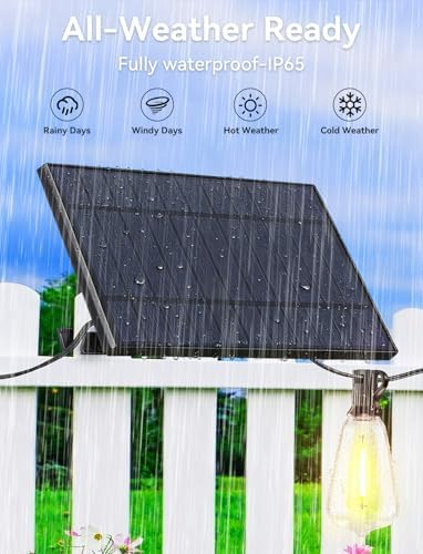 Brightever 150FT Solar String Lights Outdoor Waterproof with Remot, 55+2 Shatterproof ST38 LED Bulbs, Dimmable & 3 Lighting Modes, Warm White Solar Patio Lights for Balcony, Deck, Wedding - Image 5