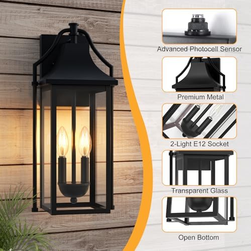 18IN Dusk to Dawn Outdoor Wall Sconce, 2-E12 Base Porch Light - Image 5