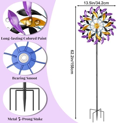 Wind Spinners Outdoor for Yard and Garden, 360 Degrees Metal Wind Sculptures & Spinners, Windmill for Outside Patio Lawn Decor Gifts for Family Friends - Image 2