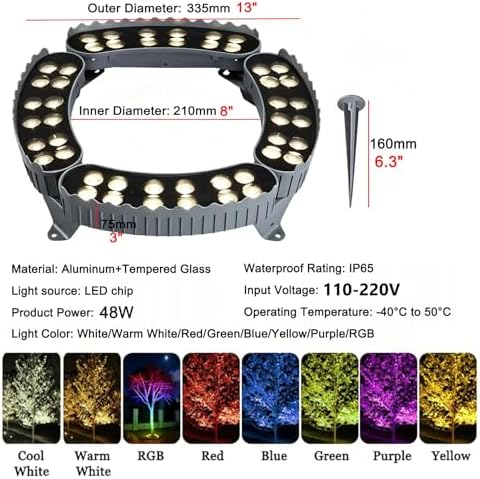 LED Ring Tree Lights Outdoor, IP65 Waterproof Tree Up Lights with Ground Stake, Landscape Spotlights for Yard Garden Pathway Patio(Purple,4 Packs) - Image 2
