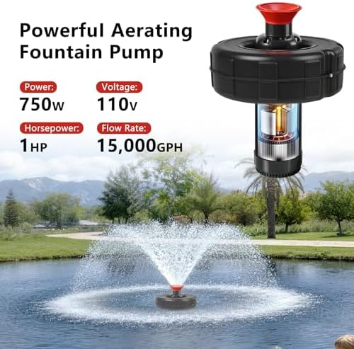 Pond Fountain Aerator, 1HP 110V 15000GPH Floating Fountain Pump for Ponds - Image 5