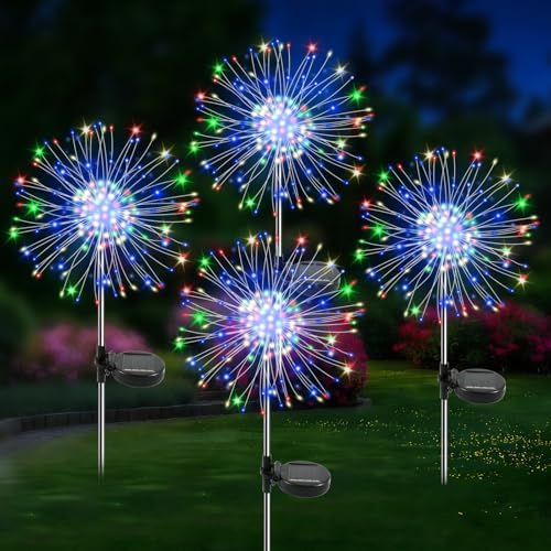 Solar Garden Lights Outdoor, 4 Pack 120 LED Twinkling Firework Lights Decorative with 2 Modes, Outdoor Waterproof Solar Starburst Light for Yard Pathway Planter Patio Decor, Multicolor by Unknown