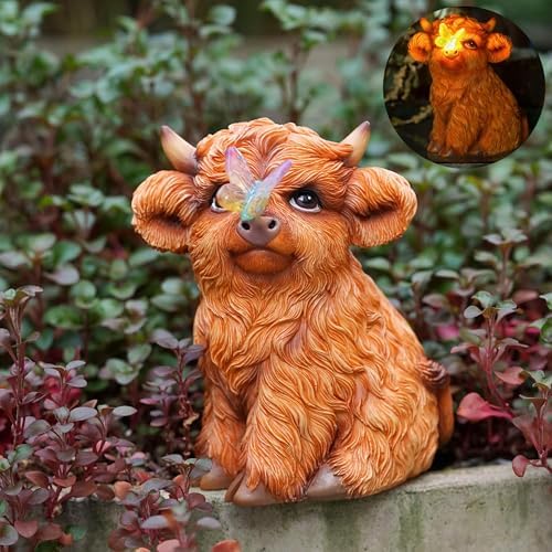 Highland Cow Solar Powered Outdoor Garden Statue, with Light Lantern - Image 6