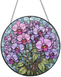 Orchids Blooming in Stained Glass Window Stained Glass Suncatcher 9.8 Inch by Unknown