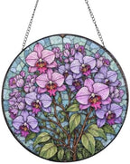 Orchids Blooming in Stained Glass Window Stained Glass Suncatcher 9.8 Inch by Unknown