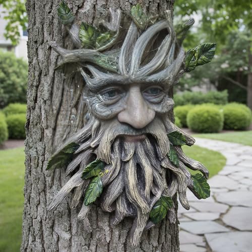 13.2" Real Tree Face Hugger Statue, Resin Elves Sculpture with Foliage Features, Large Outdoor Tree Hugger for Yard Art, Halloween Trees Decorations Outdoor Wall Mounted Statue - Image 5