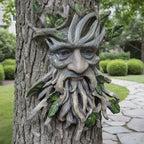 13.2" Real Tree Face Hugger Statue, Resin Elves Sculpture with Foliage Features, Large Outdoor Tree Hugger for Yard Art, Halloween Trees Decorations Outdoor Wall Mounted Statue - Image 5