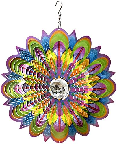 FONMY Mandala Wind Spinner w/Crystal Ball-Bloosom 3D Stainless Steel Suncatcher Hanging Spinners Worth Gift Christmas Decoration Indoor/Outdoor Garden Décor Kinetic Yard Art 12 Inches Wind Sculpture by FONMY