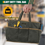 Tool Tote Bag, Heavy Duty 16oz Waxed Canvas Garden Tool Bag | Portable 11-Pocket Tool Storage Bag for Gardener Electrician Contractor Repairman (14"L x 5.5"W x 10.5"H) – Army Green - Image 4