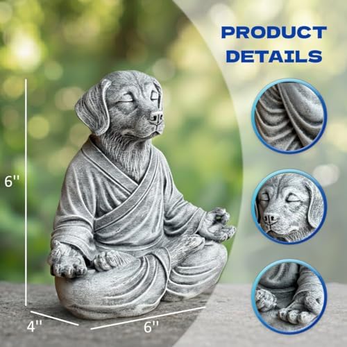 OLOMA Outdoor Indoor Zen Dog Sculpture Solid Concrete Stone Statue Heavy Garden Decorative Accent for Meditation and Yoga Spaces Decorative Garden Accent Feature - Image 2