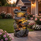 31.5" Multi-Tier Rock Outdoor Water Fountain with LED Lights, Cascading Waterfall with Birds for Garden Patio Porch, Weather-Resistant Resin Water Feature for Tranquil Oasis - Image 6