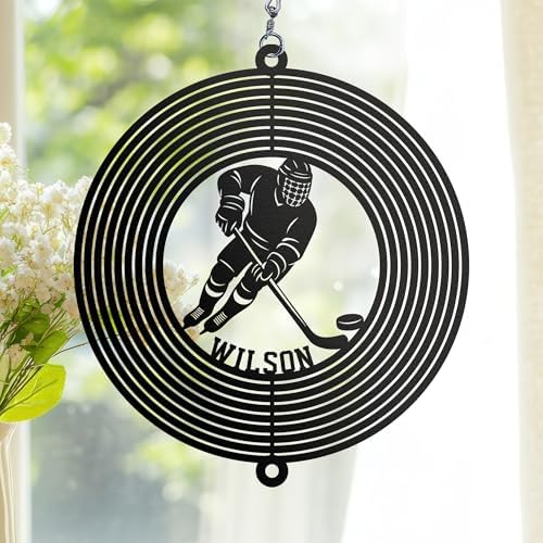 Custom Ice Hockey Wind Spinner, Outdoor Metal Hanging Yard Spinners Decor for Hockey Fans, Kinetic Garden Art Gift for Coaches, Winter Sports Lovers, Gift Idea for Hockey Lover by CraftNameSign