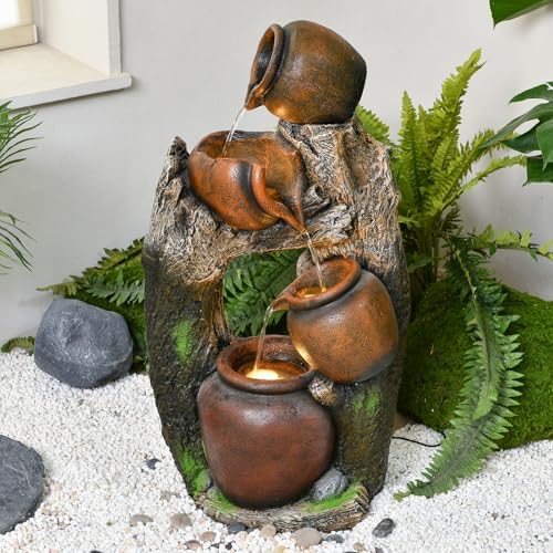 30" Outdoor Garden Water Fountain with Lights 4 Tiers Water Feature - Image 6