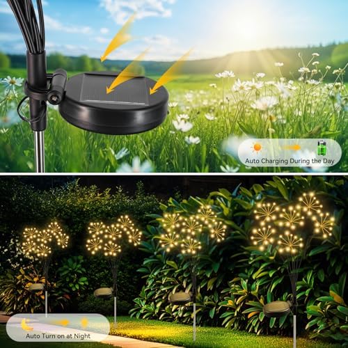 Solar Garden Lights 4 Pack Waterproof Swaying Starburst Light Solar Outdoor Lights for Yard Patio Walkway Pathway Party Wedding Decoration, Unique Gifts for Women, Warm White - Image 5
