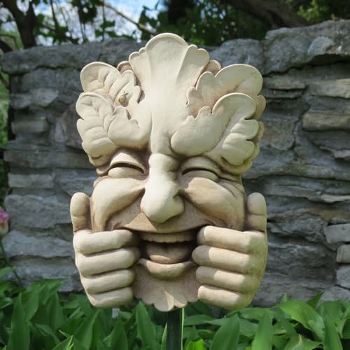 Carruth Studio Too Much Fun, Green Man Plaque for Home and Garden, Handmade in Stone, Whimsical Garden Sculpture - Image 3