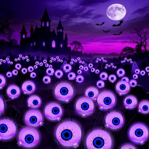 Kohlrabi Halloween Decorations Outdoor, 4 Pack 24 LED Solar Purple Scary Eyeball Swaying Lights, Solar Firefly Light Waterproof Outdoor Garden Lights for Halloween Yard Party by KohlrabiDecor