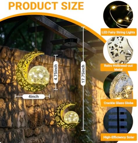 Solar Hanging Moon Lanterns Outdoor ,Waterproof Fariy Garden Lights Decor - Image 5