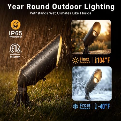 Gardenreet Brass Landscape Lighting - Low Voltage Outdoor Spotlights, Wired LED Uplights 12V, Waterproof Spot Lights, Antique Bronze for Outside Trees with 5W 5000K Daylight MR16 Bulb (4 Pack) - Image 4