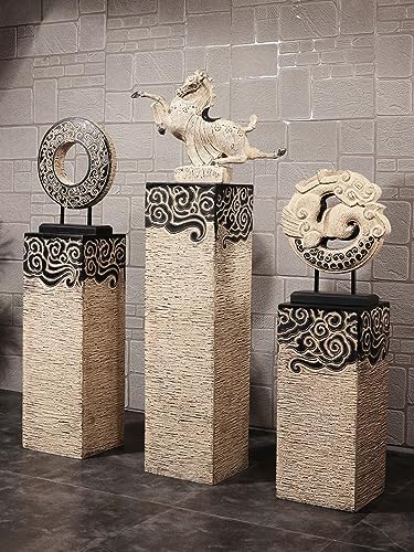 ARCVOX Xiangyun Pedestal Column Plant Stand, Yard Porch Columns & Pillars, Asian House Decor Antique Stone Finish, Traditional Pillar Statue Sculpture (Size : Size M) - Image 5