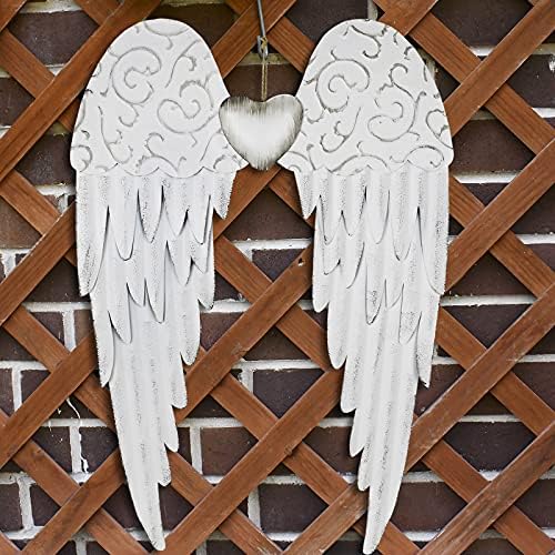 Aecipl Metal Angel Wings Plaques with Heart - Decorative Angel Wing Sculptures Hanging Wall Art Antique Decor for Home Bedroom (White-L) - Image 4