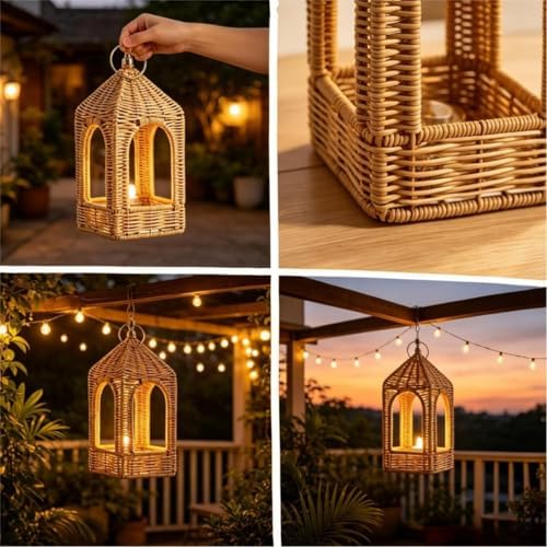 2 PCS Handmade Artificial Rattan Candle Lantern, Boho Woven Decor for Indoor Outdoor Patio Garden Wedding Home - Image 7