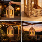 2 PCS Handmade Artificial Rattan Candle Lantern, Boho Woven Decor for Indoor Outdoor Patio Garden Wedding Home - Image 7