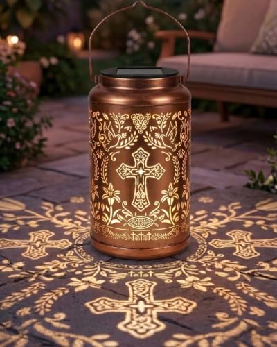 Christian Birthday Gifts for Women - Religious Outdoor Solar Cross Lantern by MustardMountain