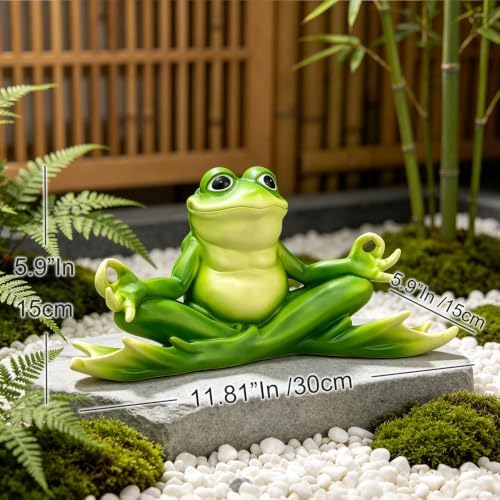 Teaeeno Meditation Frog Sculpture, 13" Handcrafted Resin Zen Frog Statue - Image 4