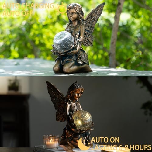 Suyorpe Garden Statues Outdoor Flower Fairy Decor,Solar Powered Outdoor Resin Statues-Patio Lawn Yard Porch, Funny Fairies Ornaments Figurines for Outside Garden Gifts,8.31 Inches Tall - Image 3