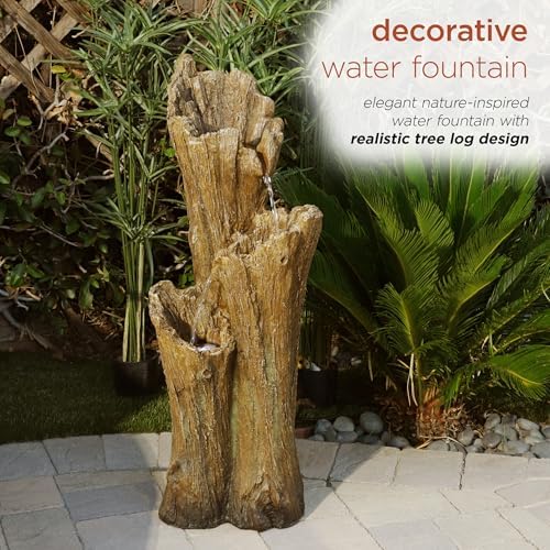 Alpine Corporation TZL210 39” Outdoor 3-Tiered Aged Log Water Fountain with LED Lights – Garden Water Feature for Patio, Lawn & Yard Decoration, Brown - Image 4