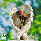 12" Angel Wings Embracing Cross and Rose Garden Statue Memorial Statue for Beloved one - Image 3