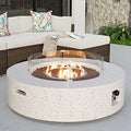 COSIEST Outdoor Propane Fire Pit Coffee Table w Beige 42 inch Round Base Patio Heater, Certified, 50,000 BTU Stainless Steel Burner, Wind Guard, Tank Outside, Free Lava Rocks, Waterproof Cover by COSIEST