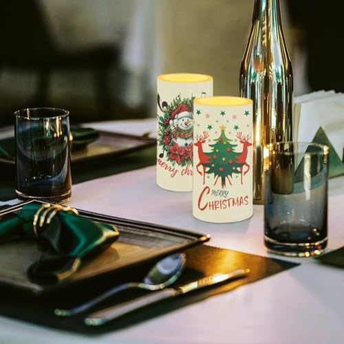 2 Pack Flameless Candles with Remote Candles with Timer Lanterns Battery Operated Flameless Pillar Lights for Dining Table Decoration, Snowman Christmas Deer Stars - Image 4