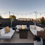 28'' Propane Fire Pit Table, 50,000 BTU Fire Table with Brown Wicker, Laval Rocks, Inclined Leg Design. - Image 2