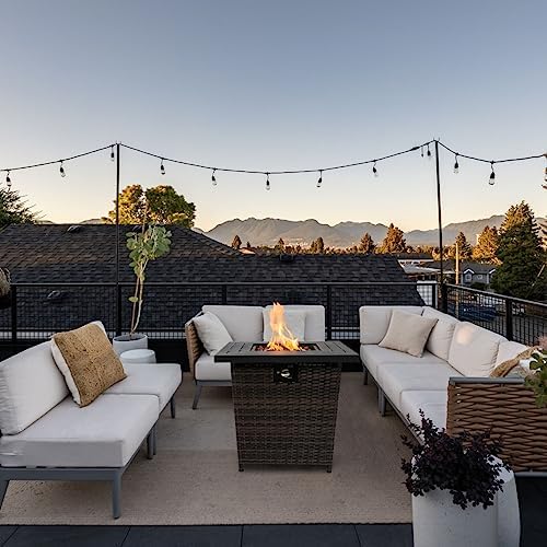 28'' Propane Fire Pit Table, 50,000 BTU Fire Table with Brown Wicker, Laval Rocks, Inclined Leg Design. - Image 2