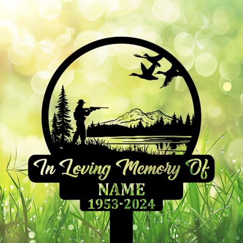 Personalized Hunter Grave Marker Mallard Hunting Memorial Garden Stake 8-24 inch Hunter Dad Loss Gift, Hunter Memorial Gift Loss of Loved One (Mallard Hunting) - Image 4
