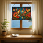 Twilight Garden with Floating Lanterns Rectangular Stained Glass Suncatcher – Hanging Window Panel with Animal & Nature Scene – Vibrant Glass Art Gift for Wildlife, Fantasy, Nature Lovers lsBhyO - Image 6