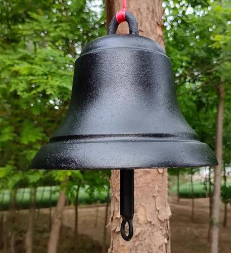 GTPBAO Front Door Iron Cast Hanging Bells, Antique Black Ringing Doorbell, Handcrafted Service Bell for Outdoor Garden Villa Cafe(Bell 19.5cm/7.7in) - Image 4