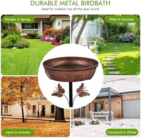 Metal Bird Bath Feeder for Outside – 3.14’’ Deep Birdbaths Bowl with Stable Stake & Upgraded 5-Pronged Base, 13’’ Dia Freestanding for Garden Yard Lawn Decor, 44’’ Tall Easy Clean 1.5 Gallon - Image 6