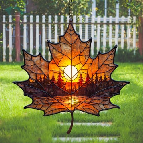 Forest Scene Autumn Maple Leaf Acrylic Suncatcher by AVAGAN