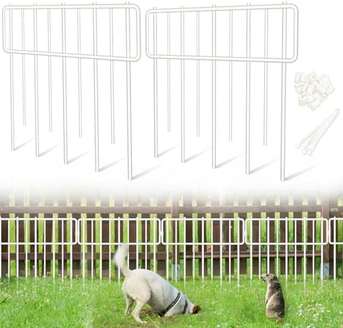 Blingluck Animal Barrier Fence, 10 Pcs Upgrade 1.26 in Gap Decorative Fences No Dig Fence for Rabbits and Dog Ground Defense, Rustproof Metal Wire Garden Edging Border for Outdoor, Yard, White by Blingluck